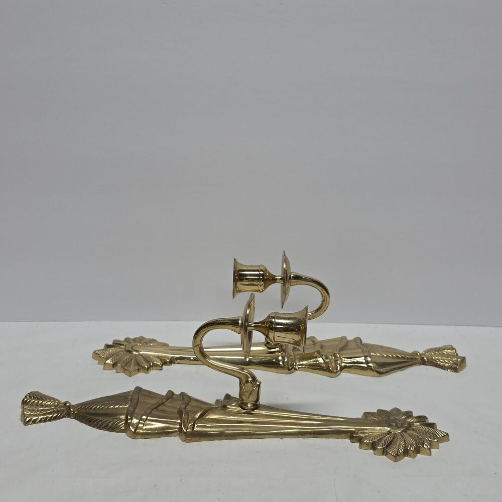 Vintage Hollywood Regency Brass Wall Candle Holder 12" Set Of 2 French Empire - Picture 5 of 8